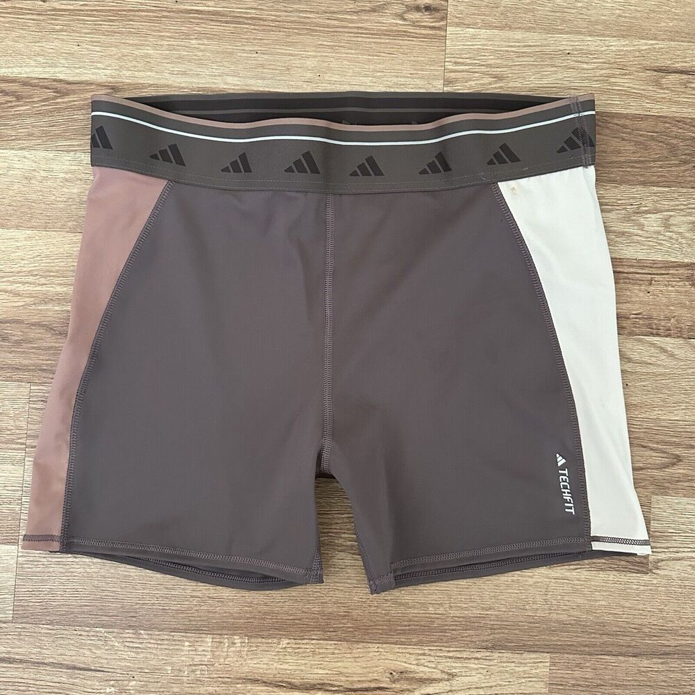 Adidas Women's TechFit Multicolor Athletic Shorts Brown & Tan Size XL NWT